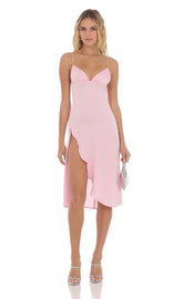Satin Midi Dress In Pink