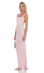 Square Neck Open Back Maxi Dress In Pink
