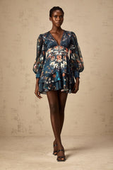 Candice Blue Graphic-Print Embellished Mini Dress