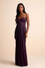 Memorable Entrance Dark Purple Strapless Satin Maxi Dress