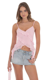 Ruffle Tassel Top In Pink