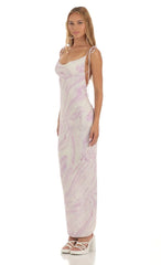 Back Slit Maxi Dress In Purple Swirl
