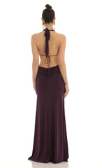 Front Slit Open Back Maxi Dress In Purple