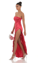 Satin Corset Maxi Dress In Red