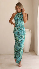 Oralia Maxi Dress - Dark Green Floral