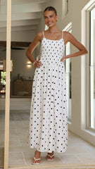 Gena Maxi Dress - White Polka