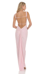 Square Neck Open Back Maxi Dress In Pink